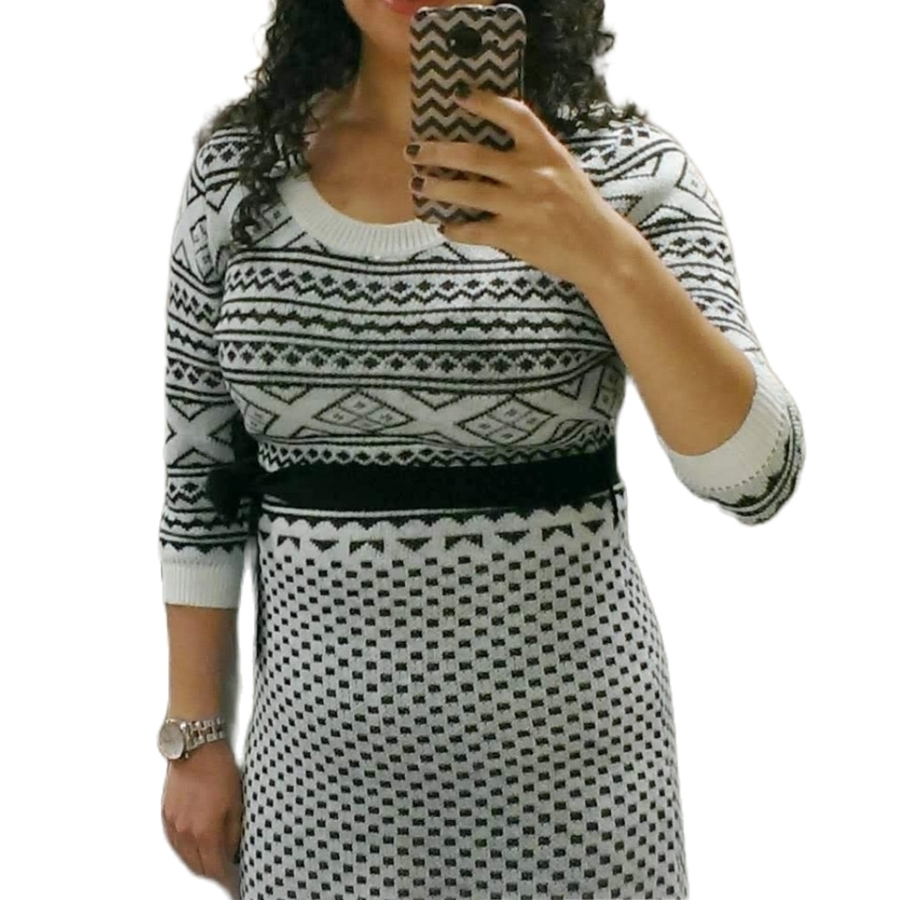 Black and White Boho Knit Sweater‎ Dress Size Small